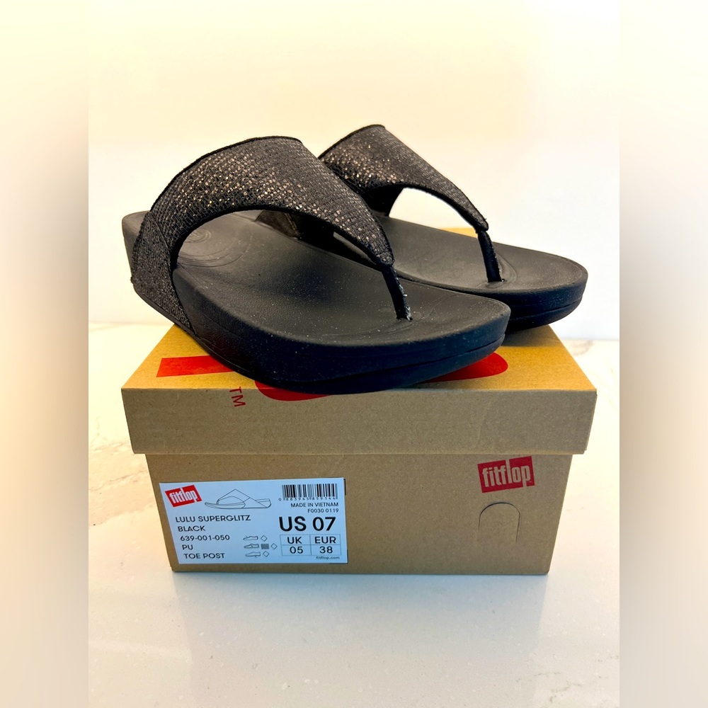 FitFlop LuLu Superglitz Slide -Black Size 7
